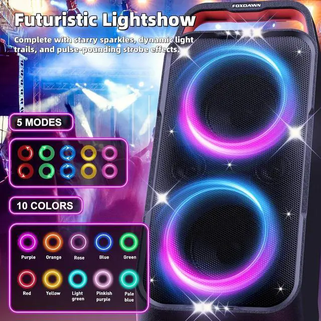 Alt view image 3 of 7 - Portable Bluetooth Speaker: 240W Peak Powerful Loud Sound Deep Bass Wireless Boombox Large Subwoofer 15 Hours Battery Life Fast Charging with Led Light Show for Party Outdoor Camping Backyard