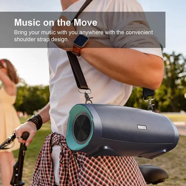 Alt view image 3 of 7 - Extreme Boom Pro D100 Bluetooth Speaker with 140W Peak, 70W Bold Sound, Extra Bass, 24H Playtime, Beat-Sync Lights, Built-in Battery Sha, IPX6 Waterproof, Portable Strap for Outdoor-Blue