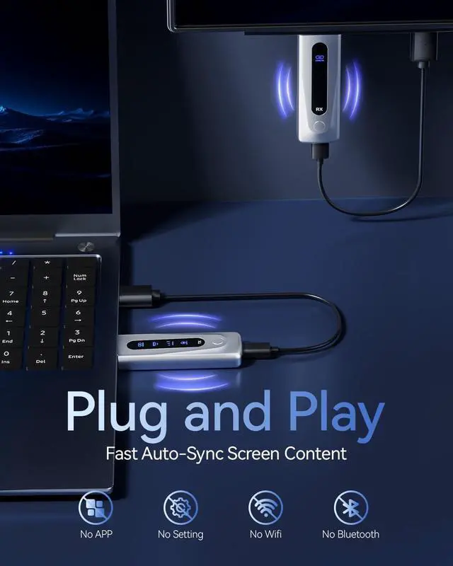 Alt view image 2 of 7 - 2025 Upgraded Wireless HDMI Transmitter and Receiver 328FT/100M LED Display 4K Decode 1080P@60Hz Ultra HD Video Output Plug&Play 5G+2.4G for Video and Audio to Monitor from PC/Projector/TV Box