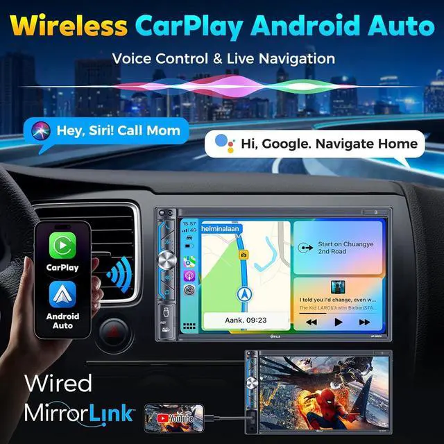 Alt view image 2 of 7 - 7" Wireless Double Din Car Stereo Apple Carplay Radio Screen for Car Audio Receivers, Bluetooth 5.3 Car Play Android Auto Touchscreen, 240W 4.2 CHN 2 Subwoofers Outputs, Backup Camera, SWC, FM/AM