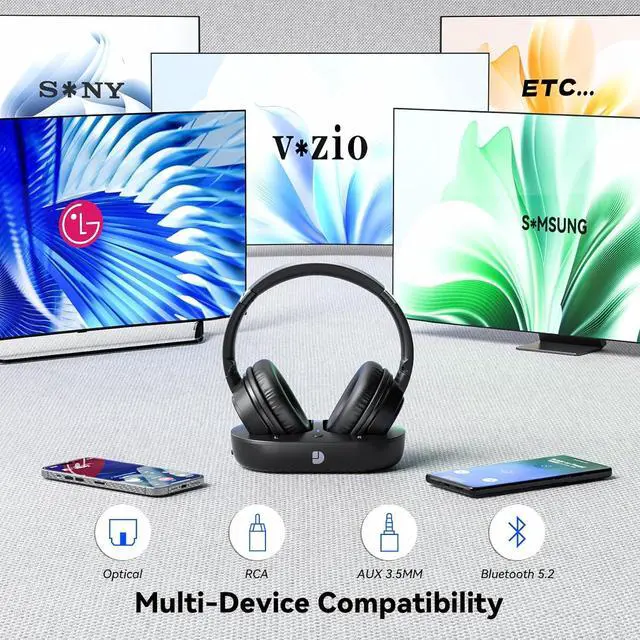 Alt view image 6 of 7 - Wireless Headphones for TV, TV Headphones Wireless for Seniors, Versatile Charging Dock with Transmitter, Instant Audio Sync, 65-Hour Battery Life, Ideal Gift for Parents & Seniors
