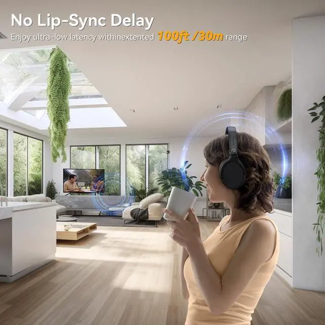 Alt view image 4 of 7 - Wireless Headphones for TV Watching, TV Headphones Wireless for Seniors with Transmitter Charging Base, Over ear Bluetooth Headset No Audio Delay, HIFI Stereo, 65H Playtime, Gifts for Parents/Elderly