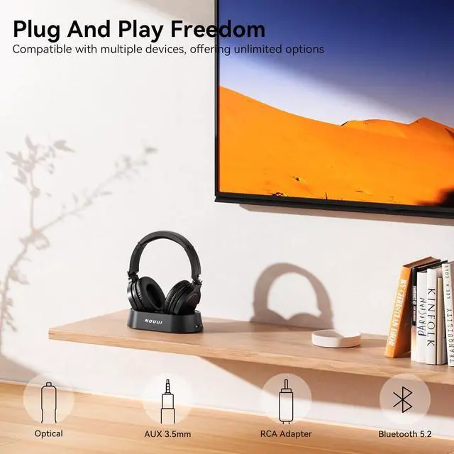 Alt view image 6 of 7 - Wireless Headphones for TV Watching, TV Headphones Wireless for Seniors with Transmitter Charging Base, Over ear Bluetooth Headset No Audio Delay, HIFI Stereo, 65H Playtime, Gifts for Parents/Elderly