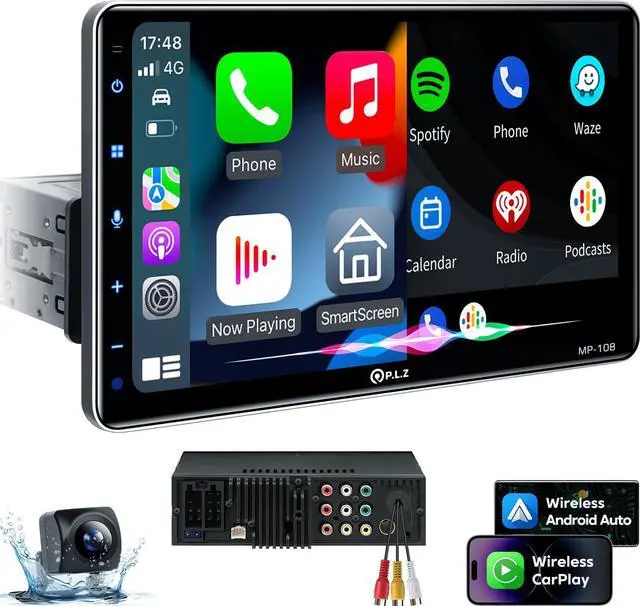 Main image of 10.1" Wireless Single Din Car Radio Stereo with Apple Carplay Android Auto Touch Screen, Car Play Audio Receivers Headunit, Bluetooth 5.3, Backup Camera, 240W, 2 Subwoofers, Navigation, FM/AM, SWC