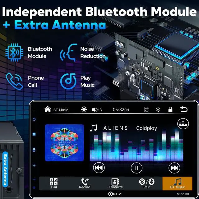 Alt view image 4 of 7 - 10.1" Wireless Single Din Car Radio Stereo with Apple Carplay Android Auto Touch Screen, Car Play Audio Receivers Headunit, Bluetooth 5.3, Backup Camera, 240W, 2 Subwoofers, Navigation, FM/AM, SWC