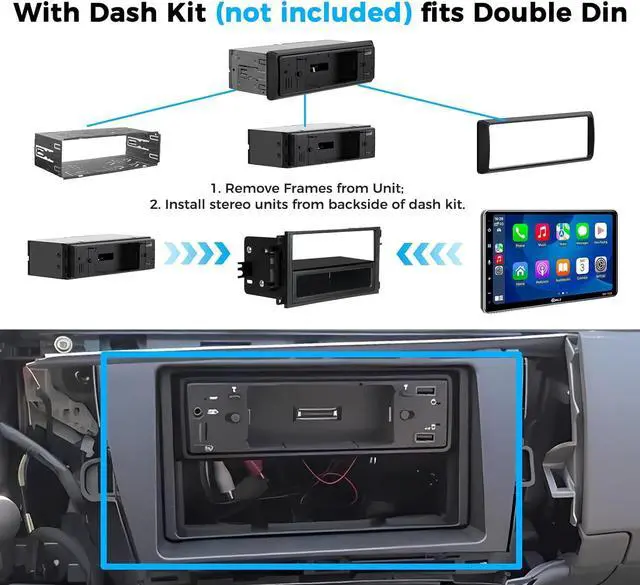 Alt view image 7 of 7 - 10.1" Wireless Single Din Car Radio Stereo with Apple Carplay Android Auto Touch Screen, Car Play Audio Receivers Headunit, Bluetooth 5.3, Backup Camera, 240W, 2 Subwoofers, Navigation, FM/AM, SWC