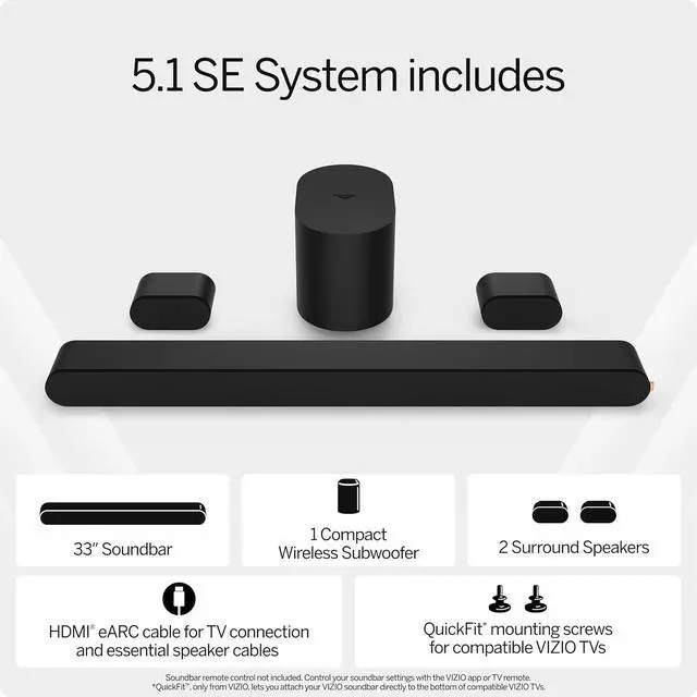 Alt view image 2 of 7 - 5.1 Soundbar SE, Wireless Subwoofer, Surround Sound w/Dolby Atmos & DTS:X, Bluetooth Speaker, QuickFit Compatible  SV510X-08 (New, 2024 Model)