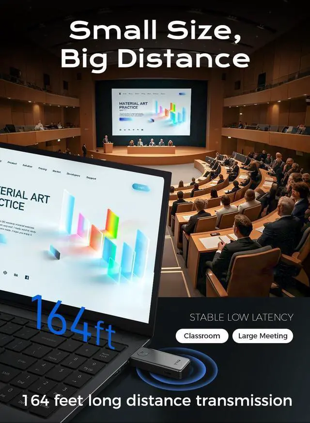 Alt view image 6 of 7 - 2025 Upgraded Wireless HDMI Transmitter and Receiver 164ft/50m,4K Decode 1080P Output,2.4G/5G Plug&Play Portable HDMI Wireless,for Streaming Video and Audio to Monitor from Laptop/TV Box