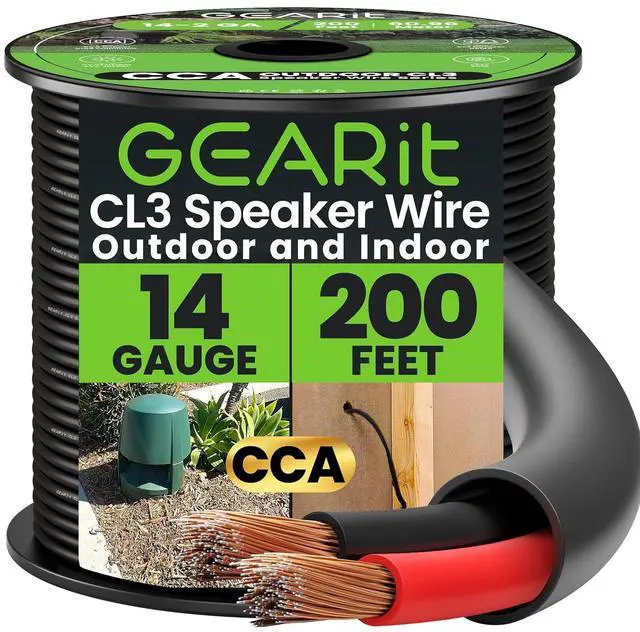 Main image of Outdoor Speaker Wire CCA 2x2.5mm (60.96 Meters - Black) Copper Clad Aluminum - Hi-Fi Audio Cable for Direct Burial in Ground/in Wall / CL3 CL2 Rated / 2-Conductors - 14 Gauge AWG, 200 Feet