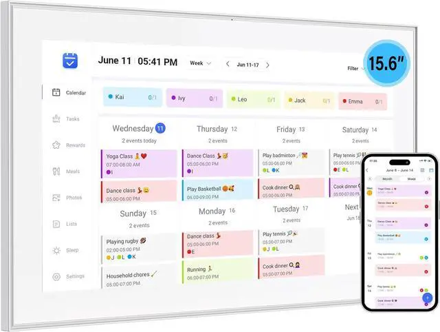 Main image of 15.6 inch Smart WiFi Digital Calendar & Chore Chart, 1920x1080 FHD IPS Touch Screen Display for Family Planner, Smart Light Sensor, Wall-Mounted, Share Moments Instantly from Anywhere