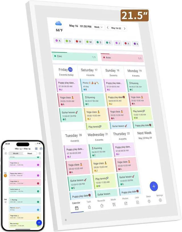 Main image of Smart Digital Calendar: 21.5-Inch Electronic Wall Calendars & Chore Chart, Full HD Interactive Touchscreen Display for Family Schedules Planner,Seamless Scheduling/Organizing-Wall/Desk Mountable