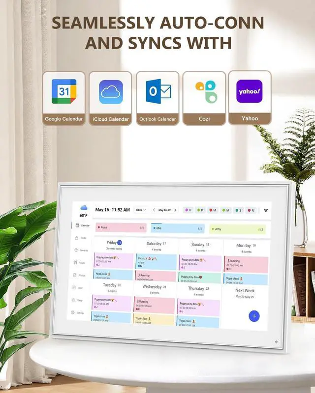 Alt view image 2 of 7 - Digital Calendar, 15.6 Inch Smart Digital Calendar & Chore Chart, HD Interactive Touchscreen Display for Family Schedules, Wall-Mounted, Share Moments Instantly from Anywhere