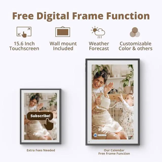 Alt view image 7 of 7 - 15.6" Digital Calendar Chore Chart  1080P Full HD Interactive Touchscreen, Smart Family Planner, Hearth Display Digital Calendar Wall & Desk Mountable for Seamless Scheduling Black