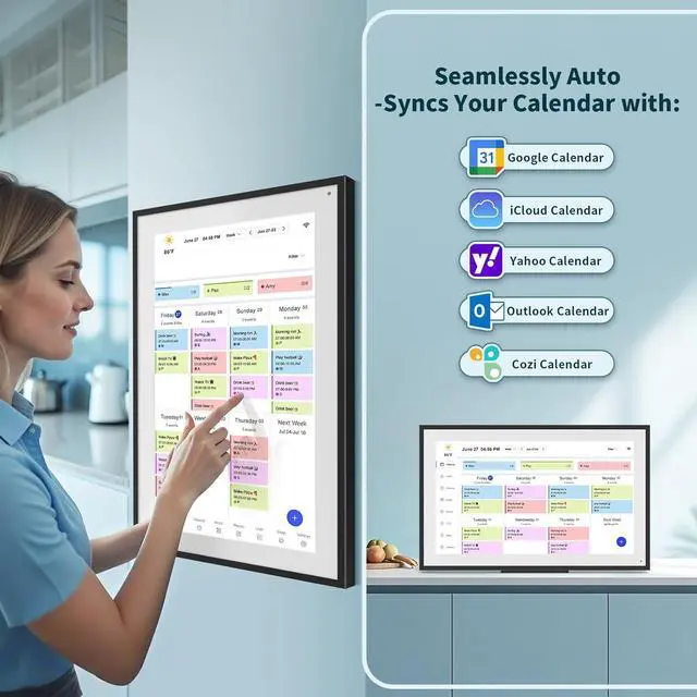 Alt view image 2 of 7 - Digital Calendar, 21.5 Inch Smart WiFi Digital Calendar&Chore Chart, 1920 * 1080 IPS Touch Screen HD Display for Family Schedules, Wall-Mounted, Share Moments Instantly from Anywhere