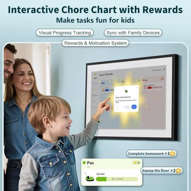 Alt view image 4 of 7 - Digital Calendar, 21.5 Inch Smart WiFi Digital Calendar&Chore Chart, 1920 * 1080 IPS Touch Screen HD Display for Family Schedules, Wall-Mounted, Share Moments Instantly from Anywhere