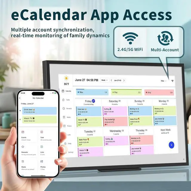 Alt view image 5 of 7 - Digital Calendar, 21.5 Inch Smart WiFi Digital Calendar&Chore Chart, 1920 * 1080 IPS Touch Screen HD Display for Family Schedules, Wall-Mounted, Share Moments Instantly from Anywhere