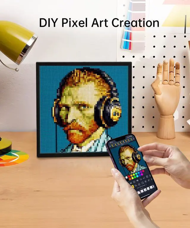 Alt view image 3 of 7 - Pixoo-64 - WiFi Pixel Cloud Digital Picture Frame with APP Control,64 X 64 LED Panel Display Frame for Gaming Room DecoratioSocial Media Fans Counter