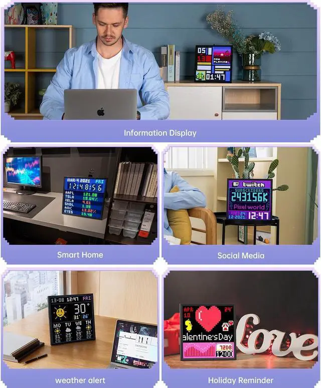 Alt view image 5 of 7 - Pixoo-64 - WiFi Pixel Cloud Digital Picture Frame with APP Control,64 X 64 LED Panel Display Frame for Gaming Room DecoratioSocial Media Fans Counter