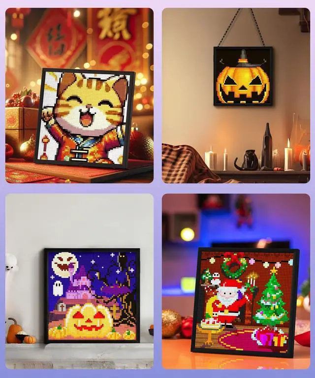 Alt view image 6 of 7 - Pixoo-64 - WiFi Pixel Cloud Digital Picture Frame with APP Control,64 X 64 LED Panel Display Frame for Gaming Room DecoratioSocial Media Fans Counter