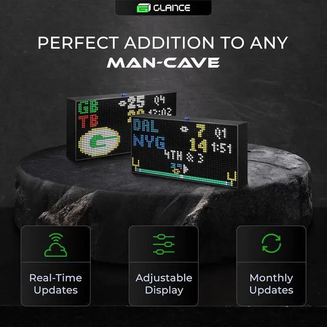 Alt view image 2 of 7 - Glance LED Ticker - Customizable LED Display Sports Ticker, LED Display for Man Cave, Stock Market Ticker Display, Sports Score Retro Smart Pixel Display, Weather Display - 8"x4" Made in USA