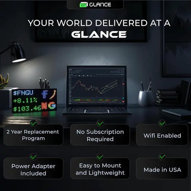 Alt view image 3 of 7 - Glance LED Ticker - Customizable LED Display Sports Ticker, LED Display for Man Cave, Stock Market Ticker Display, Sports Score Retro Smart Pixel Display, Weather Display - 8"x4" Made in USA