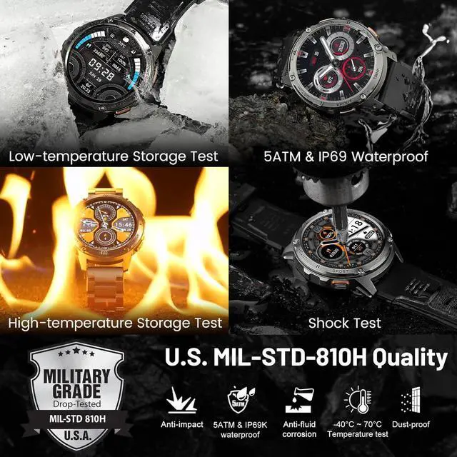 Alt view image 2 of 7 - Smart Watch for Men, 60 Days Extra-Long Battery, 50M Waterproof for Swimming, Rugged Military Full Metal Body Smartwatch, 1.43 AMOLED Always-On Display Fitness WatchAnswer/Make CallsAI Voice