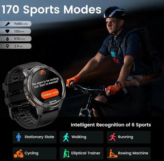 Alt view image 7 of 7 - Smart Watch for Men, 60 Days Extra-Long Battery, 50M Waterproof for Swimming, Rugged Military Full Metal Body Smartwatch, 1.43 AMOLED Always-On Display Fitness WatchAnswer/Make CallsAI Voice