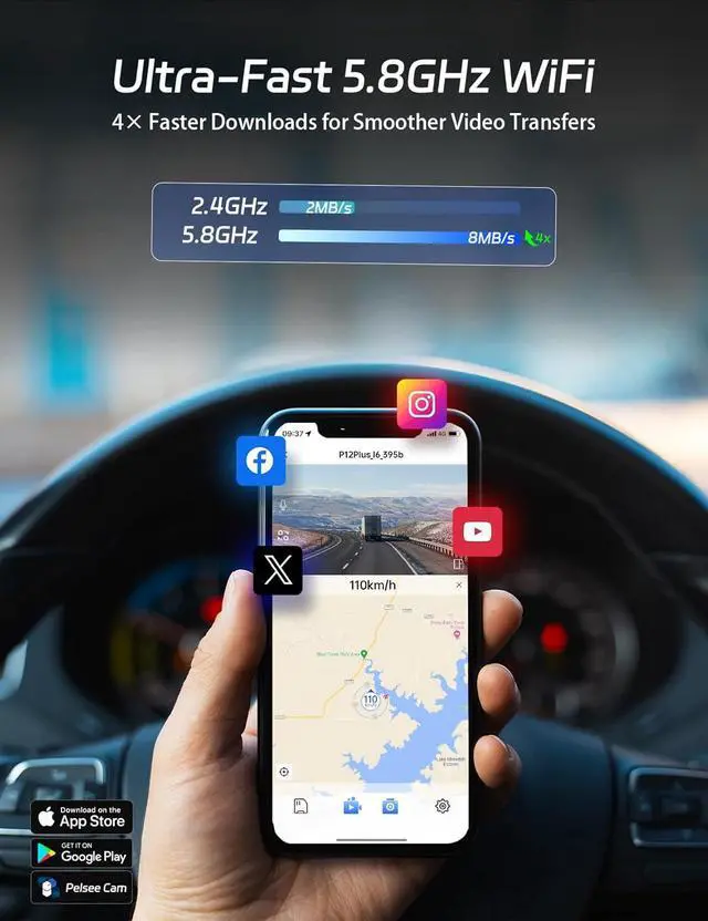 Alt view image 4 of 7 - P12 Plus 4K Rear View Mirror Camera with ADAS and BSD, 5.8GHz WiFi Mirror Dash Cam Front and Rear, Backup Camera for Car, GPS, 64GB Card Included, WDR Night Vision, Voice Control, 12" Display
