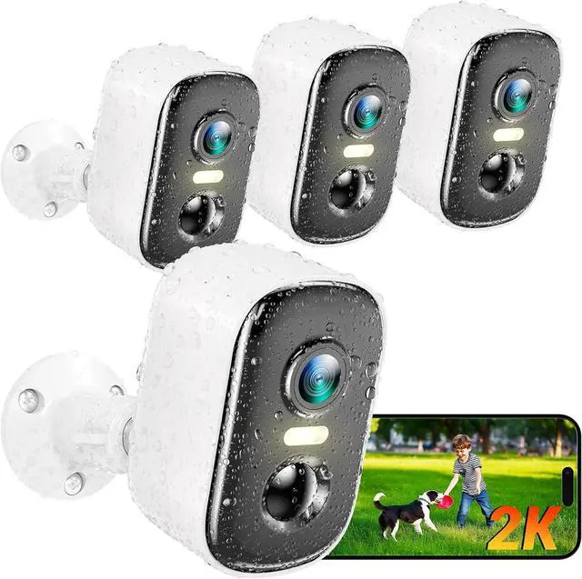 Main image of Outdoor Security Camera Wireless, 2K Battery Powered WiFi Cameras for Home Security with AI Motion Detection, Color Night Vision, Siren Alarm, 2-Way Talk, IP66 Waterproof, Cloud/SD Storage (4 Pack)