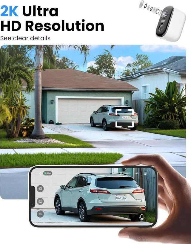 Alt view image 2 of 7 - Outdoor Security Camera Wireless, 2K Battery Powered WiFi Cameras for Home Security with AI Motion Detection, Color Night Vision, Siren Alarm, 2-Way Talk, IP66 Waterproof, Cloud/SD Storage (4 Pack)