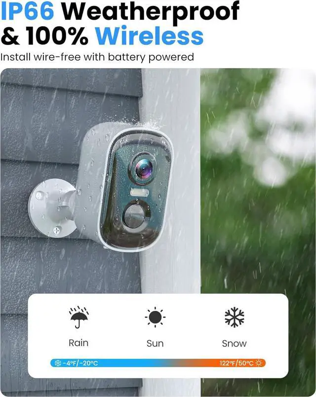 Alt view image 6 of 7 - Outdoor Security Camera Wireless, 2K Battery Powered WiFi Cameras for Home Security with AI Motion Detection, Color Night Vision, Siren Alarm, 2-Way Talk, IP66 Waterproof, Cloud/SD Storage (4 Pack)