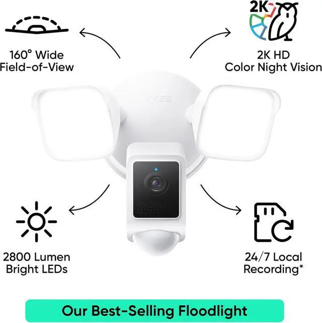 Alt view image 2 of 7 - Floodlight Camera v2, 2800-Lumen LEDs, 2K HD Outdoor Security Camera, 160° Wide View, Motion Activated Light, 105dB Siren, Color Night Vision, Compatible with Alexa & Google Assistant, Wired