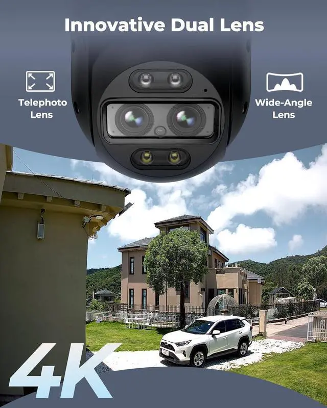 Alt view image 2 of 7 - 4K Wired WiFi Outdoor Security Camera, 8MP Dual Lens, 360 PTZ Camera, Auto Tracking, 2.4/5GHz Wi-Fi Smart PersoVehicle/Animal Detection, 6X Hybrid Zoom, Color Night Vision, TrackMix WiFi