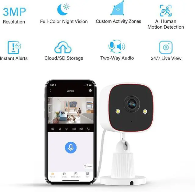 Alt view image 2 of 7 - Jennov Outdoor/Indoor Security Cameras 5Ghz/2.4Ghz, 2K HD WiFi/Color Night Vision/Motion Detection /2-Way Audio/IP66 Waterproof Pet Dog Cat Baby Monitor Camera for Home Security