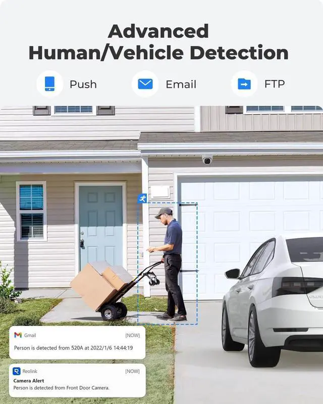 Alt view image 3 of 7 - 5MP PoE Security Camera, Surveillance Outdoor Indoor for home, PersoVehicle/Pet Detection, Time-Lapse, Work with Smart Home, 100ft IR Night Vision, Support 256GB SD Card, RLC-520A(Pack of 2)