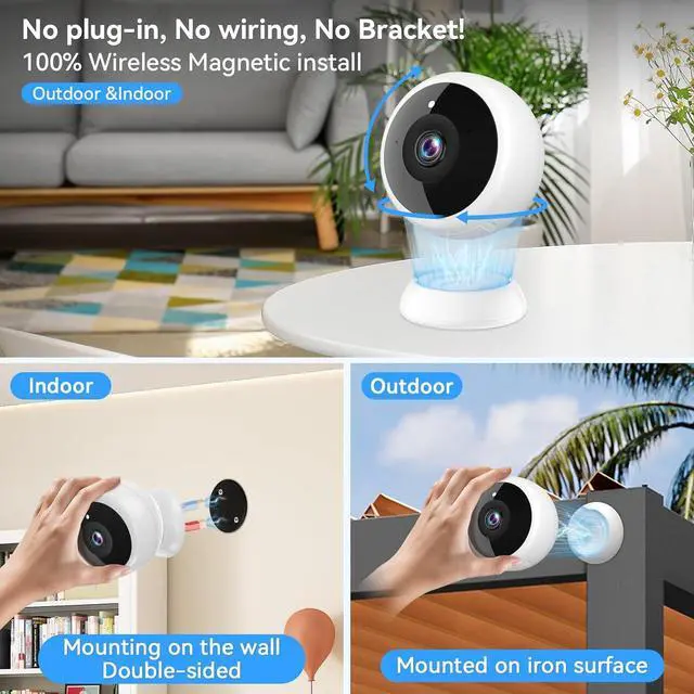 Alt view image 3 of 7 - Magnetic Security Camera Wireless - 2Pack AI Motion Detection, 2K HD Video, Battery Powered, Ease of Setup, 2-Way Audio,IR Color Night Vision, Waterproof, Outdoor & Indoor Surveillance
