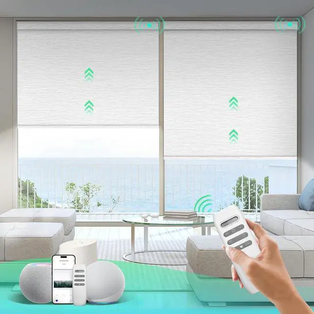 Main image of Motorized Blinds with Remote, 100% Blackout Smart Blinds, Motorized Shades, Automatic Blinds for Windows, Electric Blinds Work with Alexa Google and Homekit (Light Chaser-Perla Bianca BO)