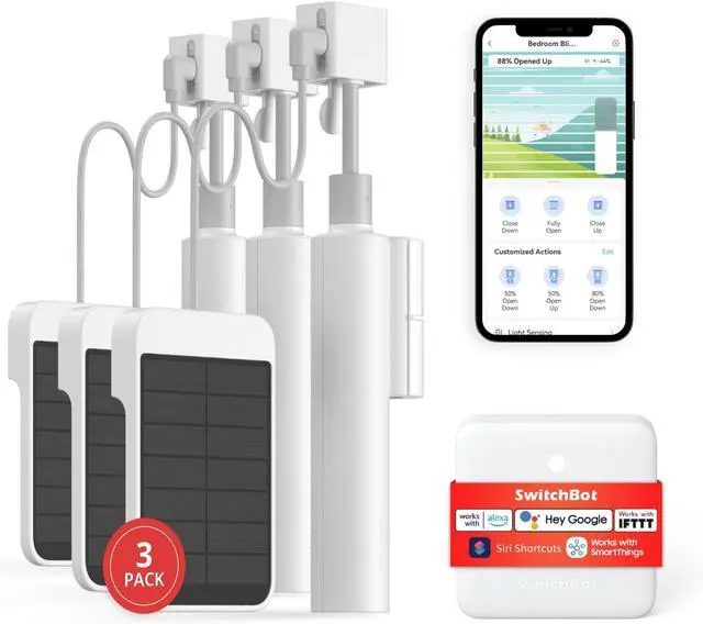 Main image of Smart Electric Motorized Blinds Kit - 3Pack with 2.4G WiFi Remote Control, Solar Powered, Compatible with Alexa, Google Home and Siri, Light Sensing Control, Unlimited Group Control