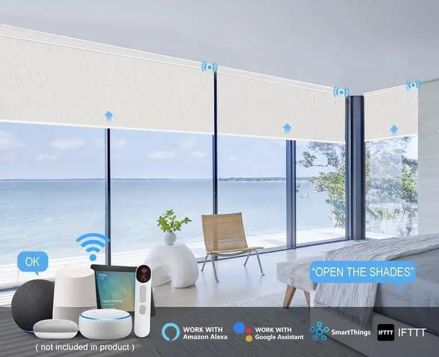 Alt view image 2 of 7 - Bnox Motorized Blinds with Remote,100% Blackout Smart Roller Blinds Compatible with Apple Homekit Google Home and Alexa Via HUB,and Customized
