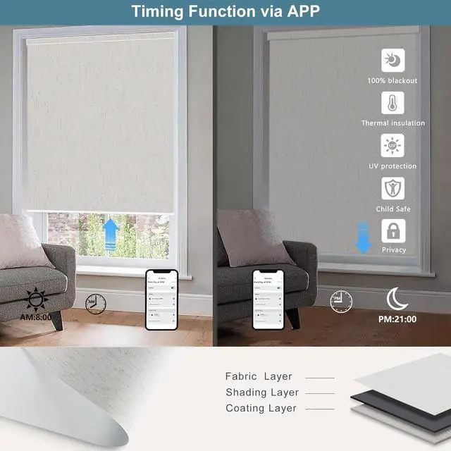 Alt view image 4 of 7 - Bnox Motorized Blinds with Remote,100% Blackout Smart Roller Blinds Compatible with Apple Homekit Google Home and Alexa Via HUB,and Customized