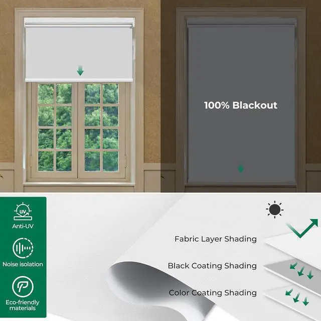 Alt view image 2 of 7 - Motorized Roller Blinds with Remote Control for Windows, Blackout Smart Roller Shade, Battery Powered Electric Smart Blind (White,H72 x W27)