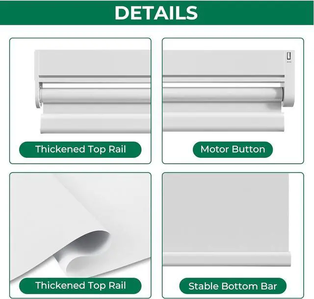 Alt view image 7 of 7 - Motorized Roller Blinds with Remote Control for Windows, Blackout Smart Roller Shade, Battery Powered Electric Smart Blind (White,H72 x W27)