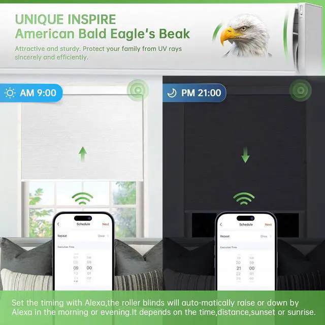 Alt view image 5 of 6 - Motorized Blinds with Remote, No Drill Cordless Roller Shades, 100% Blackout Smart Blinds, Compatible with Alexa, Google, Automatic Blinds for Windows, 34" Wx72 H