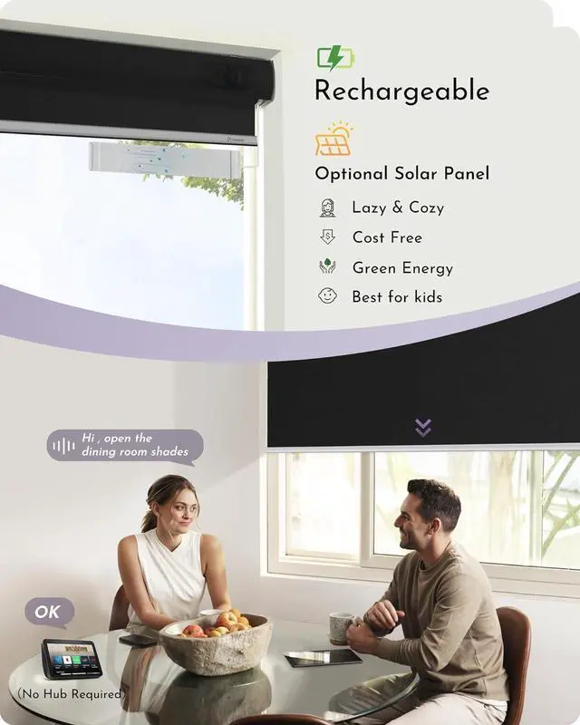 Alt view image 3 of 7 - Motorized Roller Shade Work with Alexa Google 100% Blackout Rechargeable Smart Blinds Remote Control Battery Motor Cordless Window Shades, Customized Size (Matt Black)