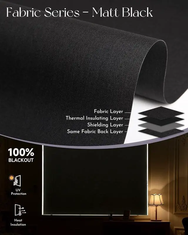 Alt view image 5 of 7 - Motorized Roller Shade Work with Alexa Google 100% Blackout Rechargeable Smart Blinds Remote Control Battery Motor Cordless Window Shades, Customized Size (Matt Black)