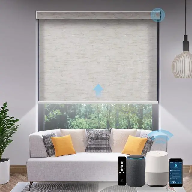 Main image of Motorized Light Filte Shades, Work with Matter Thread Z-wave Alexa Google, 70% Blackout Shades Translucent Cordless Window Shade with Remote Rechargeable Up 110"W x 148"H, Linen White