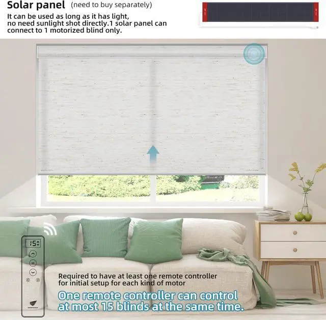 Alt view image 2 of 7 - Motorized Light Filte Shades, Work with Matter Thread Z-wave Alexa Google, 70% Blackout Shades Translucent Cordless Window Shade with Remote Rechargeable Up 110"W x 148"H, Linen White