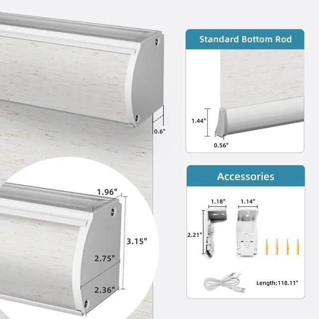 Alt view image 7 of 7 - Motorized Light Filte Shades, Work with Matter Thread Z-wave Alexa Google, 70% Blackout Shades Translucent Cordless Window Shade with Remote Rechargeable Up 110"W x 148"H, Linen White