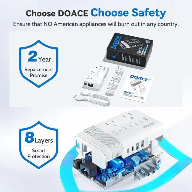 Alt view image 7 of 7 - 220v to 110v Voltage Converter US to Europe: 350W 220 to 110 Voltage Converter for European Travel - International Power Adapter Plug Combo Step Down Transformer White