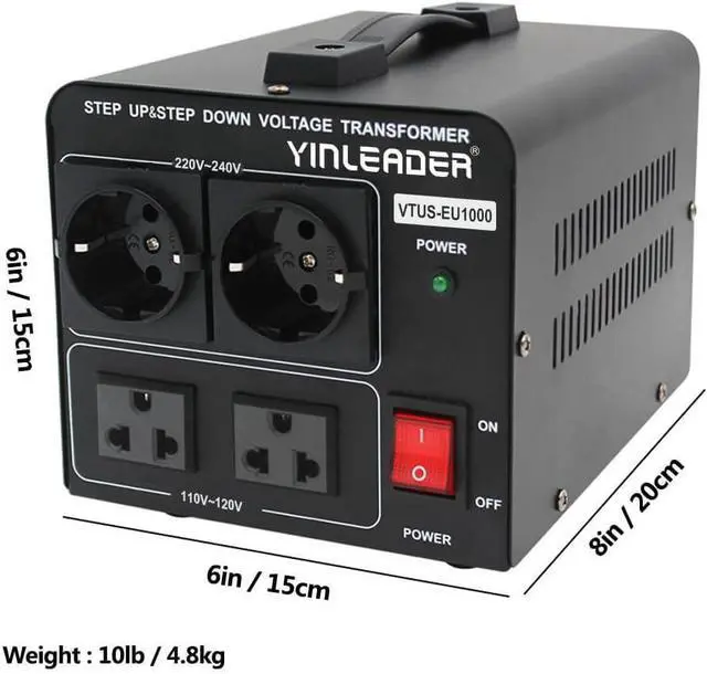 Alt view image 6 of 6 - 1000W 110V to 220V EU Voltage Converter Transformer Step Up/Down Converter 110/120 Volt - 220/230/240 Volt w/US Power Cord(NO 220V Power Cord)